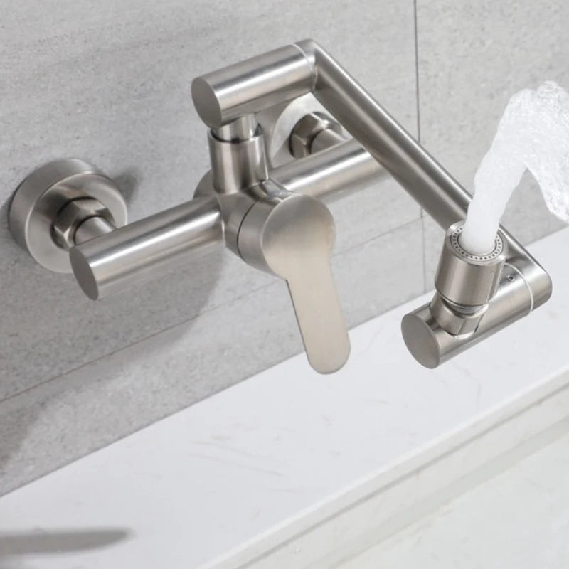 Stainless Steel Foldable Basin Faucet Wall Mounted Bathroom Kitchen Sink Washbasins Cold Hot Water Mixer Tap 360 Degree Swivel