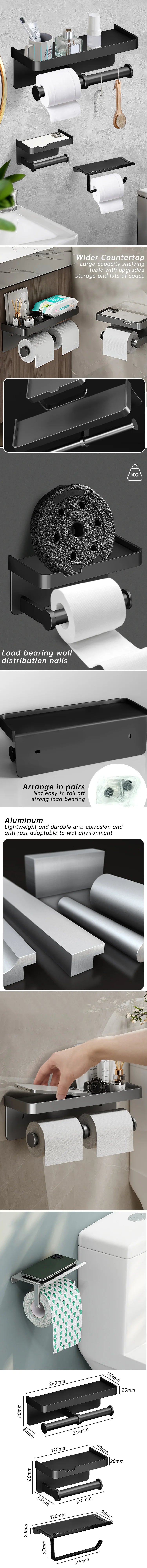 Aluminum Alloy Toilet Paper Holder Toilet Paper Holder Wall-Mounted Toilet Roll Shelf Phone Stand for Home Bathroom Accessories
