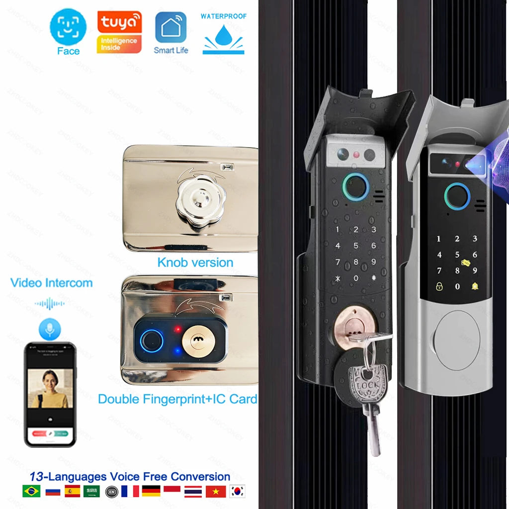 Waterproof Smart Lock Remote APP Video Intercom 3D Face Recognition Tuya Smart Home Fingerprint Password IC Card Doorbell Keypad