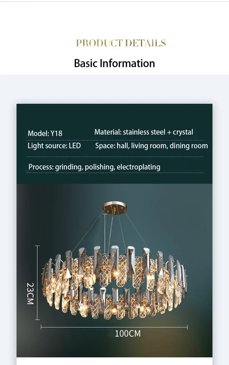 Postmodern Light Luxury LED Crystal Chandelier Atmosphere Dining Room High-end Home Bedroom Kitchen Living Room Pendant Lights