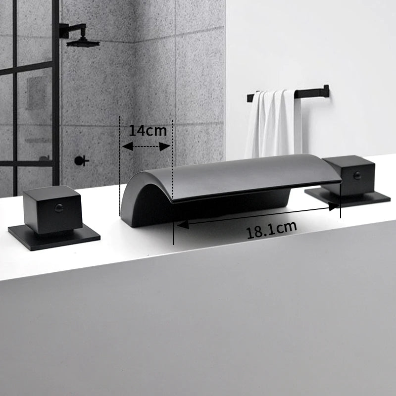 3PCS Bathroom Bathtub Faucet Basin Faucet Deck Mounted  Spa Tub Mixer Tap Cold Hot Mixer Waterfall  Matte Black or Gold Color
