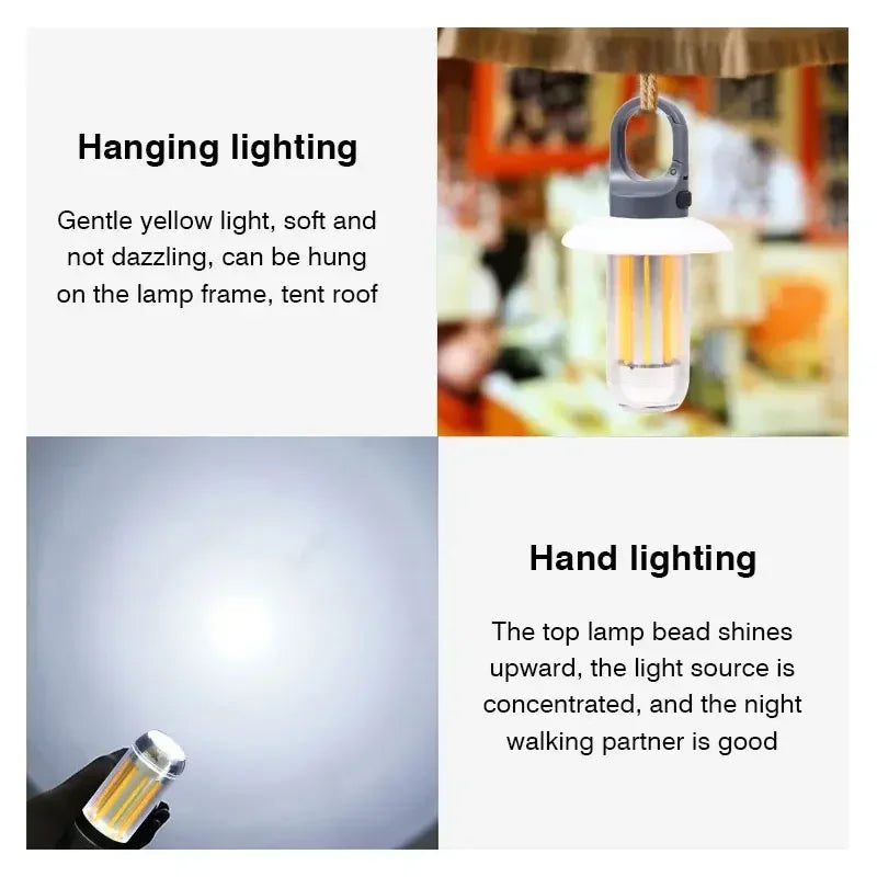 Camping Light Lightweight Handheld Torch  5 Lighting Modes Rechargeable Tent Lamp for Patio Climbing 8 Light Filaments