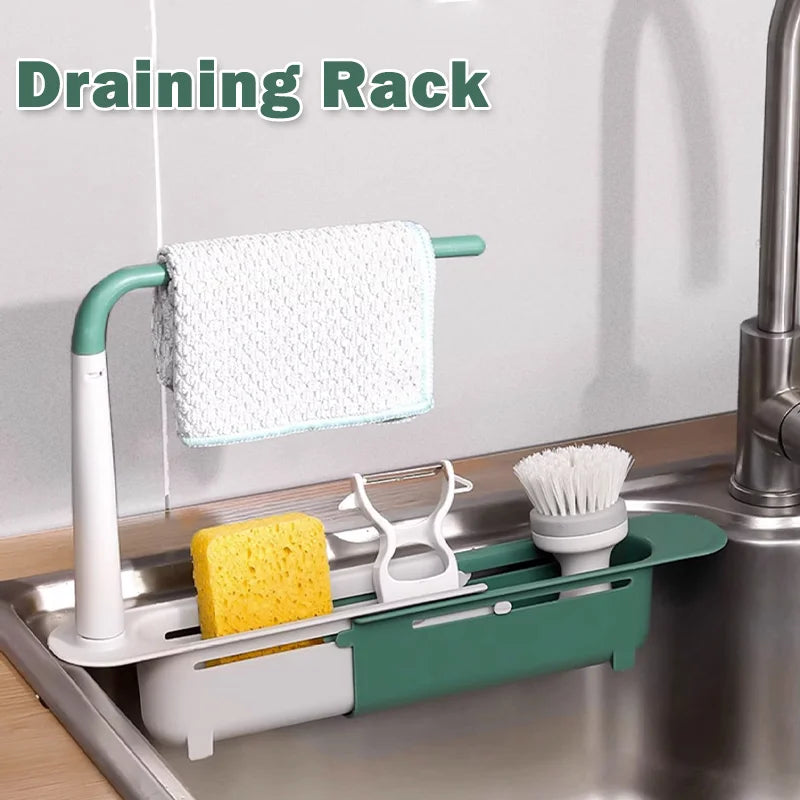 Kitchen Sponge Organizer With Drainer Multifunctional Telescopic Storage Rack Upgraded Adjustable Holder For Sink