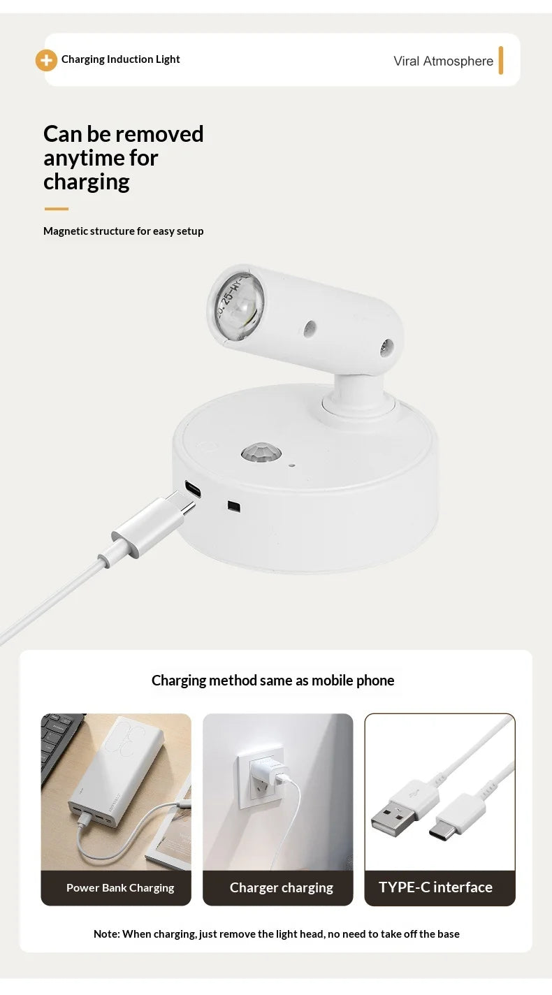 LED Light Magnetic Rechargeable Wall light Spotlight Wireless No Punch Reading Light With Touch Switch Dimmable Bedside Lamp