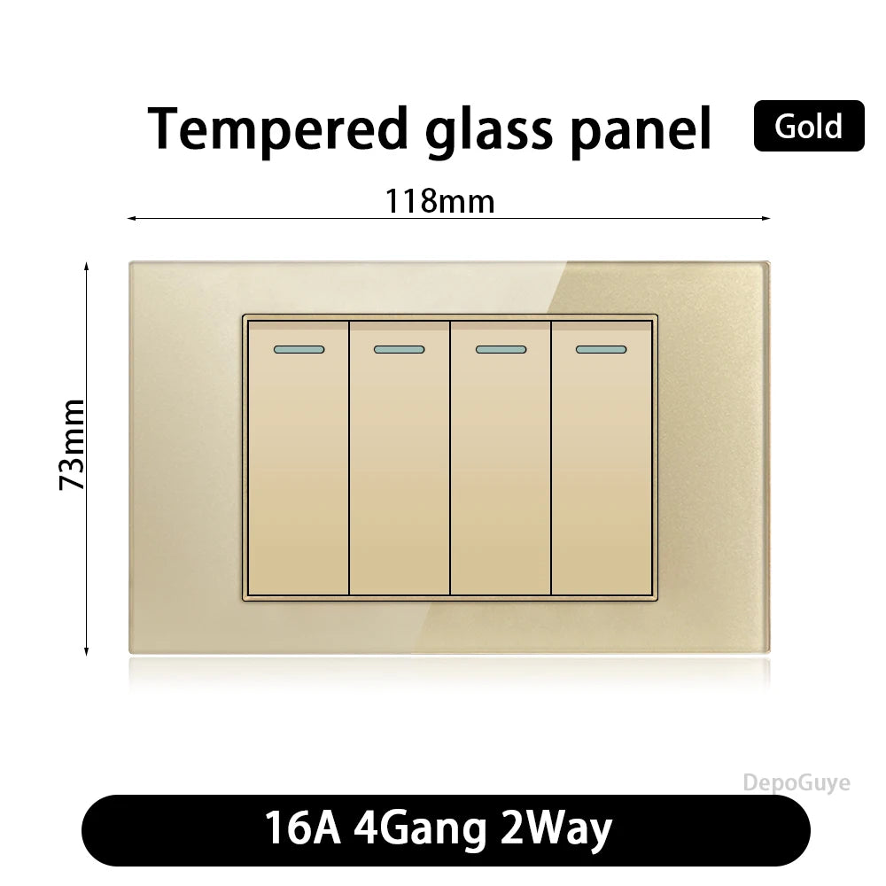 118 Type US Mexico 1/2/3/4/Gang 2/3Way Wall Light Switch Brazil Tempered Glass Panel ON OFF Push Button Power Rocker Switch