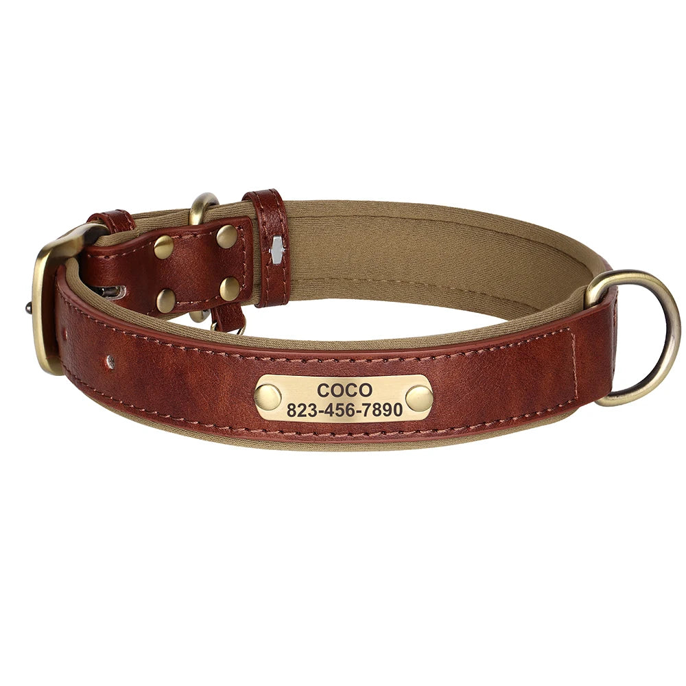 Free Custom Dog Collar Soft Padded Dogs Collars Personalized PU Leather Pet Necklace Adjustable for Small Medium Large Dogs Pug