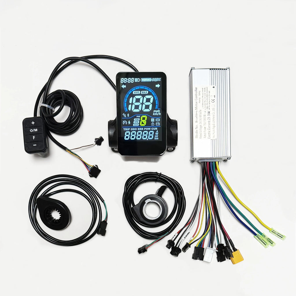 E-Scooter Brushless Motor Controller 9 MOSFET 24V 36V 48V 350W 500W 25A-30A With UART No.2 LCD Display, PAS,Throttle for E-Bike