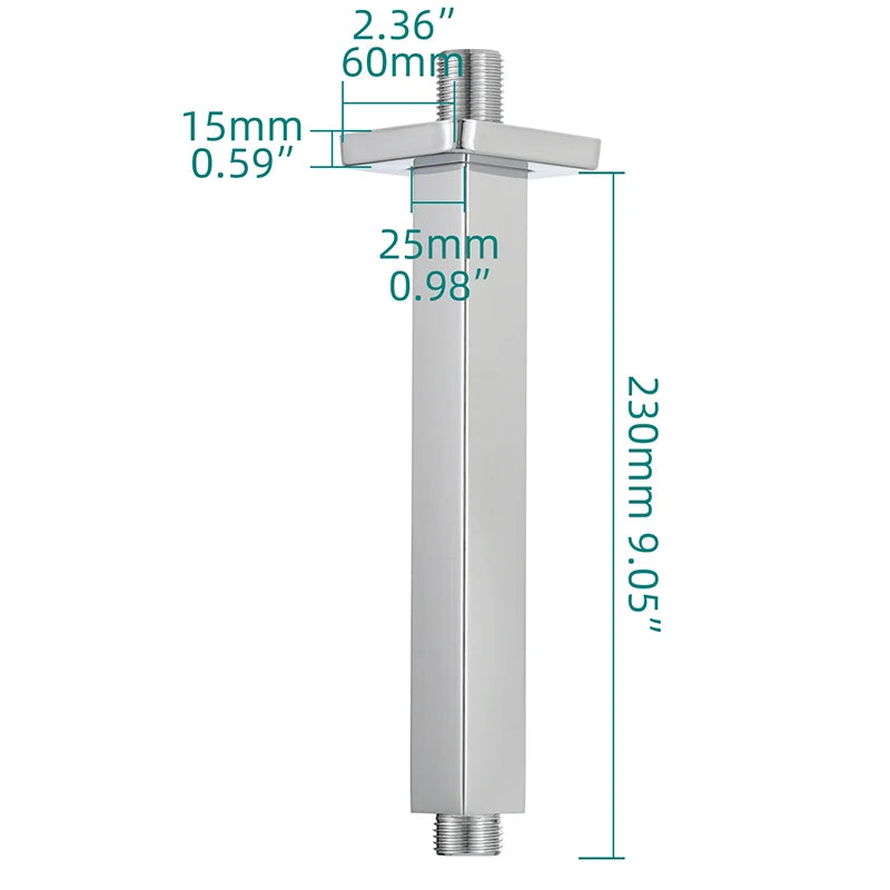Ciencia 304 Stainless Steel Square Shower Arm G1/2 Bathroom Shower Arm Wall Mounted for Fixed Rain Shower Head