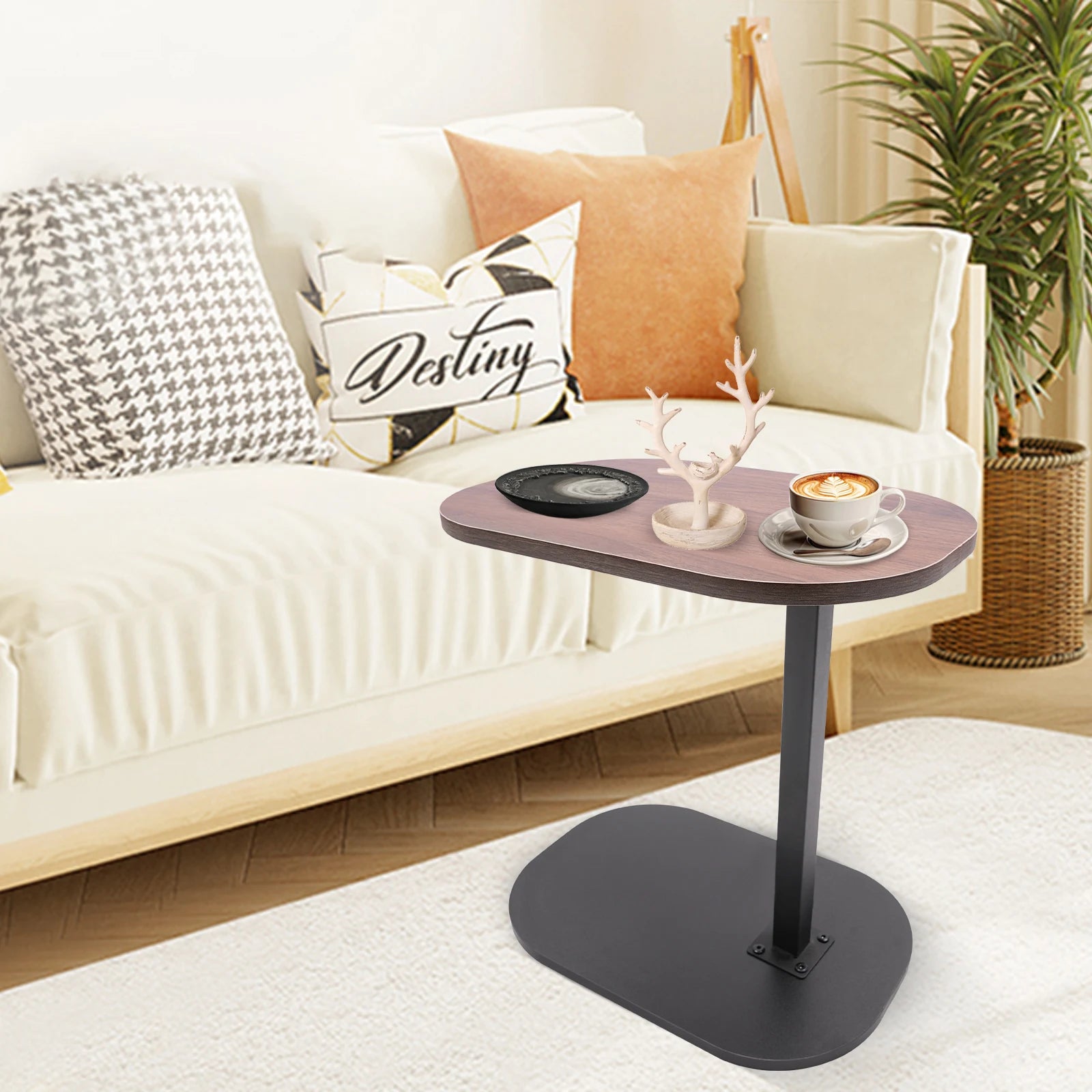 C Shaped Side Table Adjustable Height Compact Coffee Table 360 Rotatable Desktop Surface Modern Light Luxury Style
