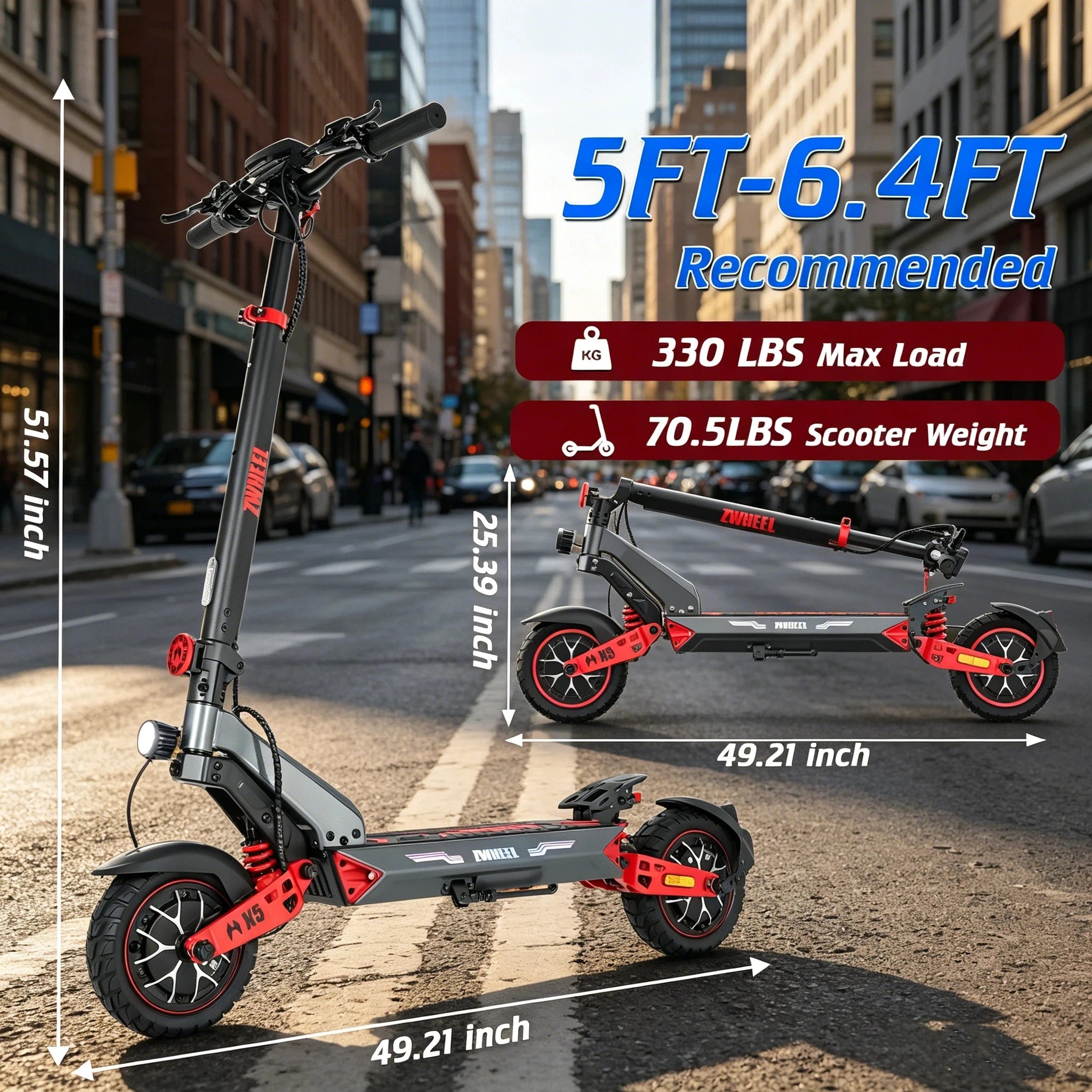 Electric Scooter Adults 2400W Dual Motor, 10" Off Road Tires, foldable, 48V 20Ah Battery, 45 Miles Long Range, Dual Disc Brake, US Stock