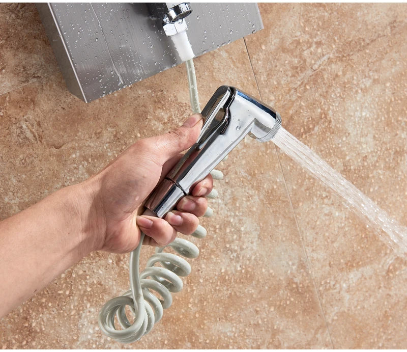 LED Light Bathroom Shower Panel Intelligent LCD Shower Column System with 6 Modes Rain Waterfall Massage Jet Bath Mixer Tap