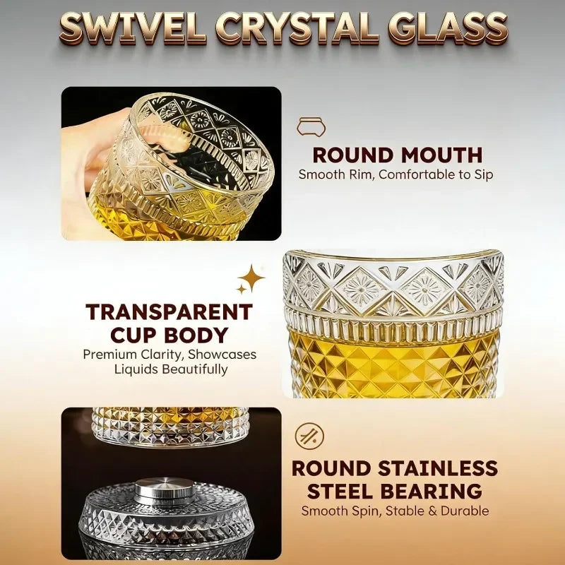 280ml Whiskey Glass The Crystal Rotates 360° White Wine and Cocktail Drinks Bar Party Cool Bar Accessories Unique Gift