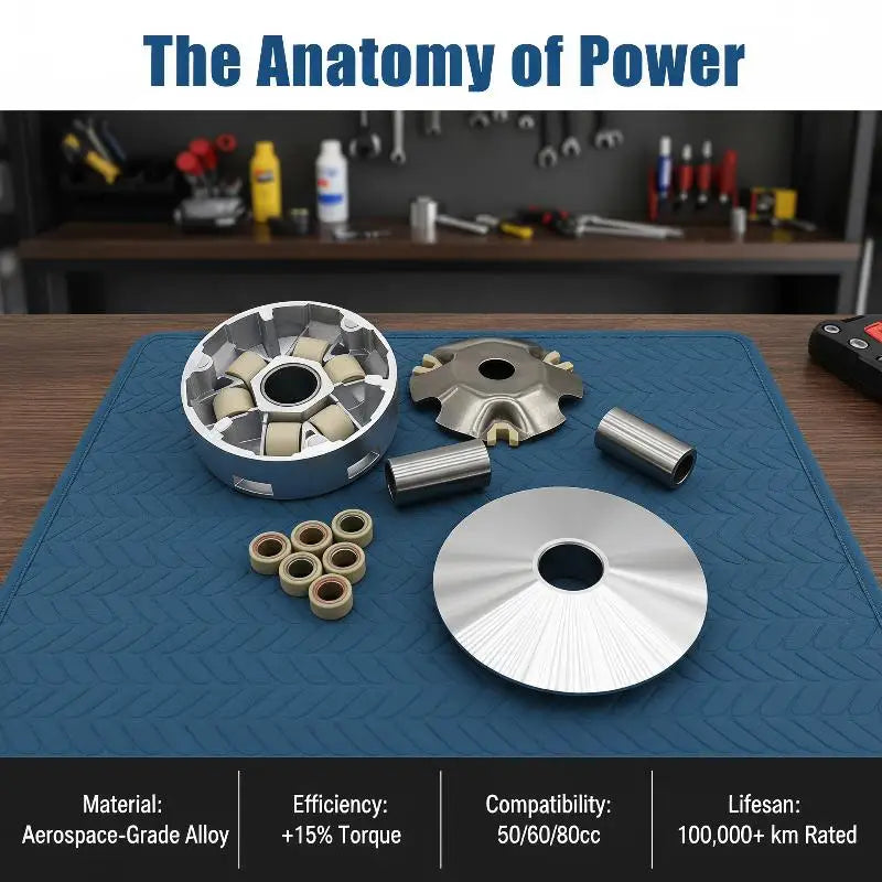 Scooter Variator Clutch Assembly Rustproof Aluminum Alloy Wear Resistant Rollers Fits for Common Street Scooters