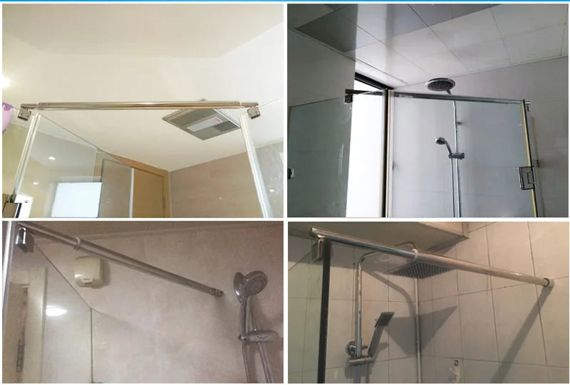 Stainless Steel Shower Glass Door Fixed Rod Clamp Bathroom Glass Support Bar Plane Fixed Adjustable Length Easy to Install