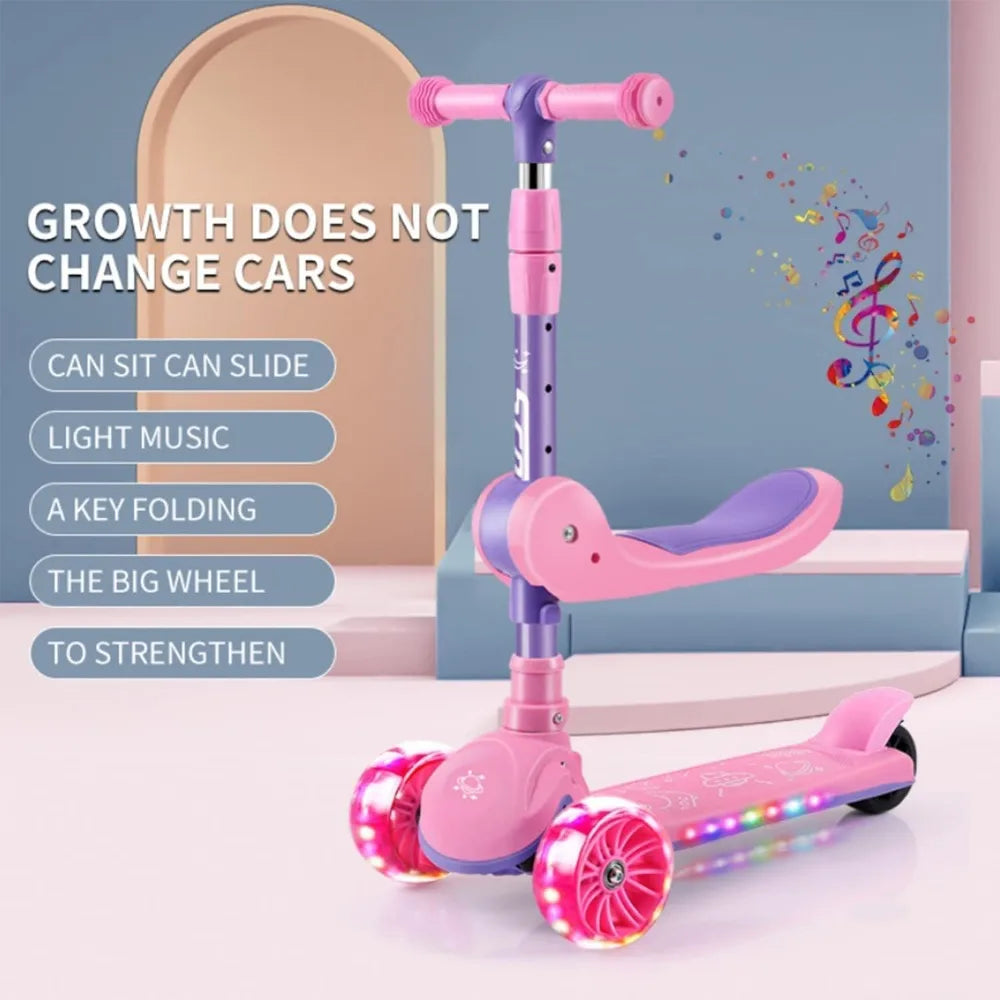 2-in-1 Scooters Kids 3 Wheel Kick Scooter for Boys Girls Adjustable Height & Seat Non-Slip Deck Sit or Stand Ride with Brake