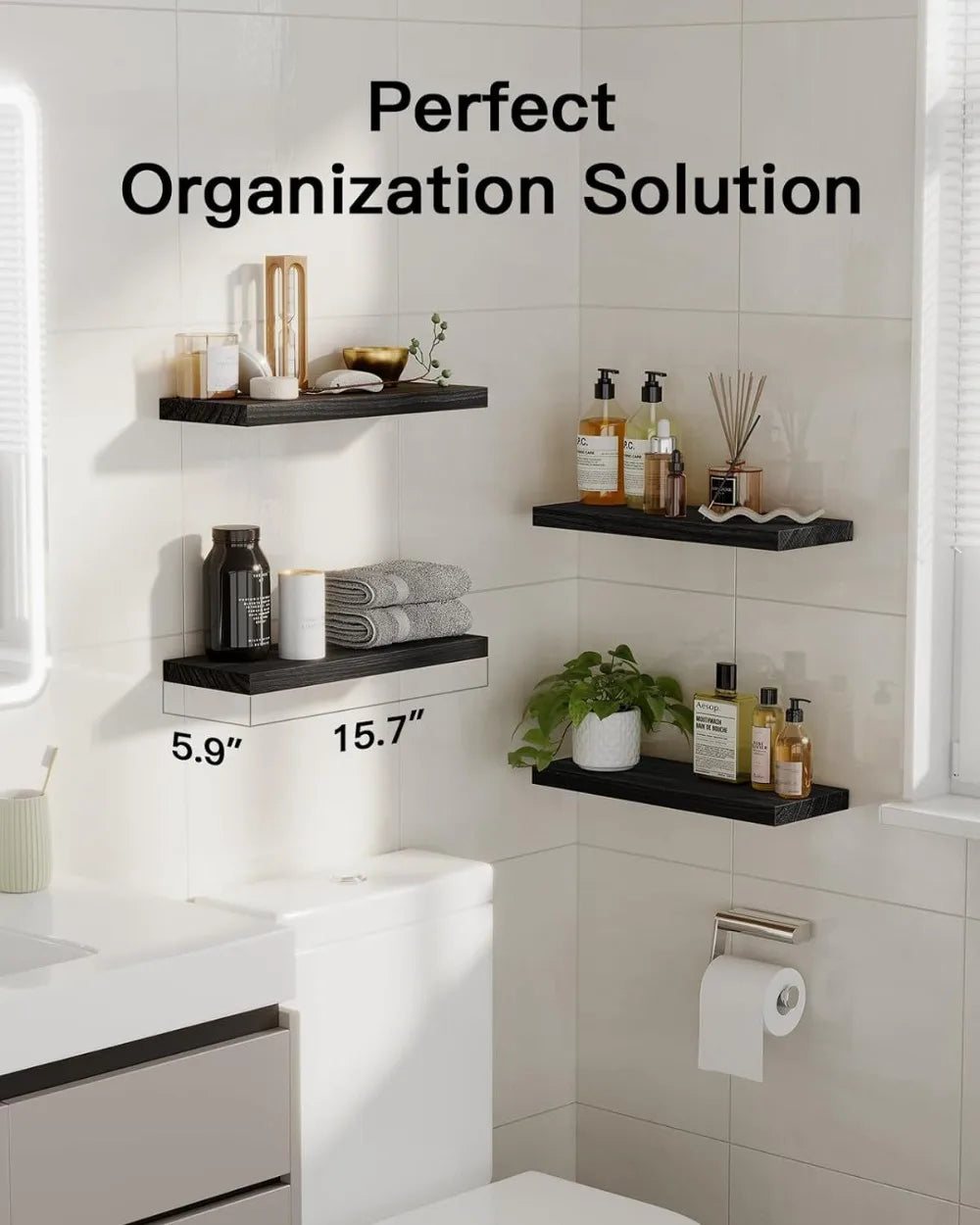 1pc Wall Mounted Floating Shelves Wooden Deeper Storage Shelf Multi Functional Thicker Bathroom Shelves