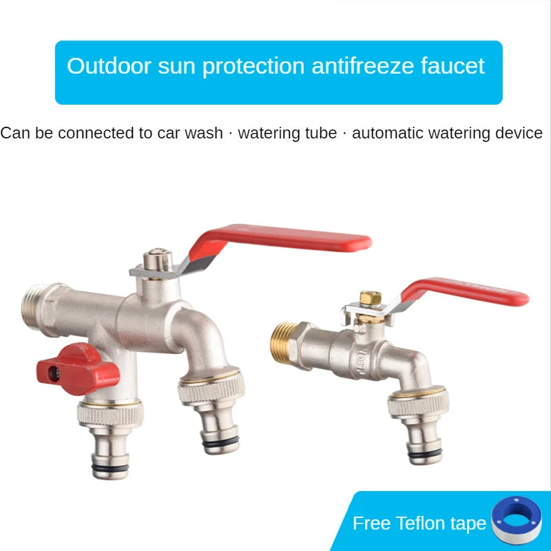 Garden Outdoor Bibcock Faucet DN15 DN20, Anti-freeze, Dual Control Copper for Washing Machine and Kitchen Garden Sink    1/2