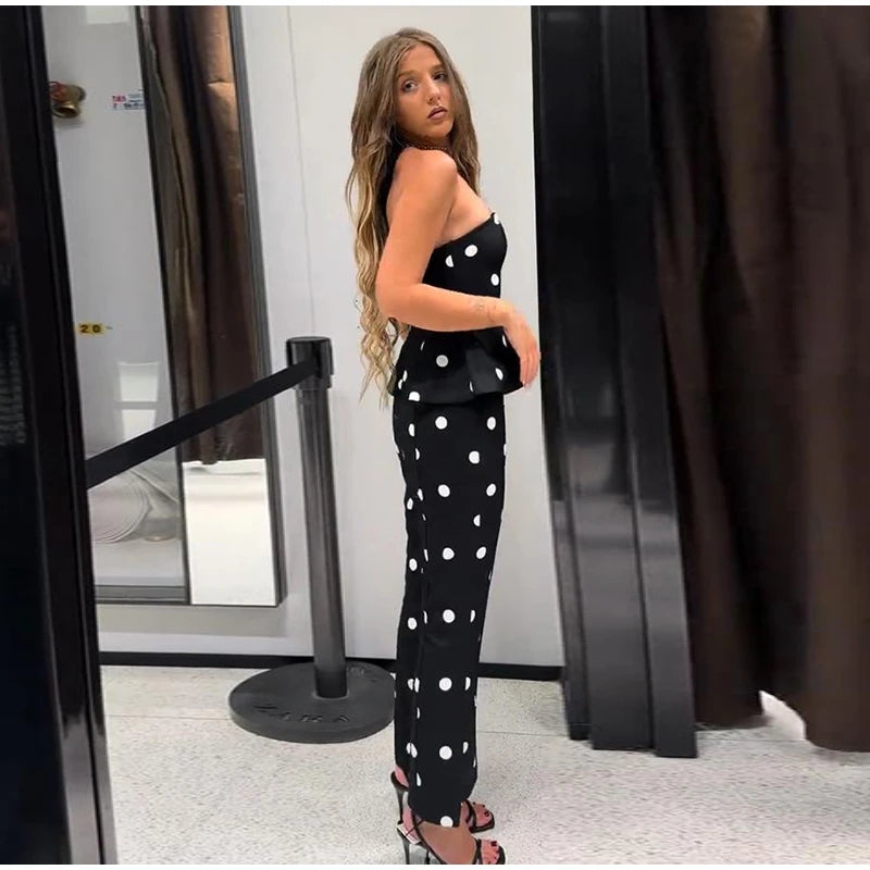 Elegant Polka Dot Women's Jumpsuit Sleeveless Waist-closed Backless Tube Top Lady Long Romper 2026 Summer Fashion Female Rompers