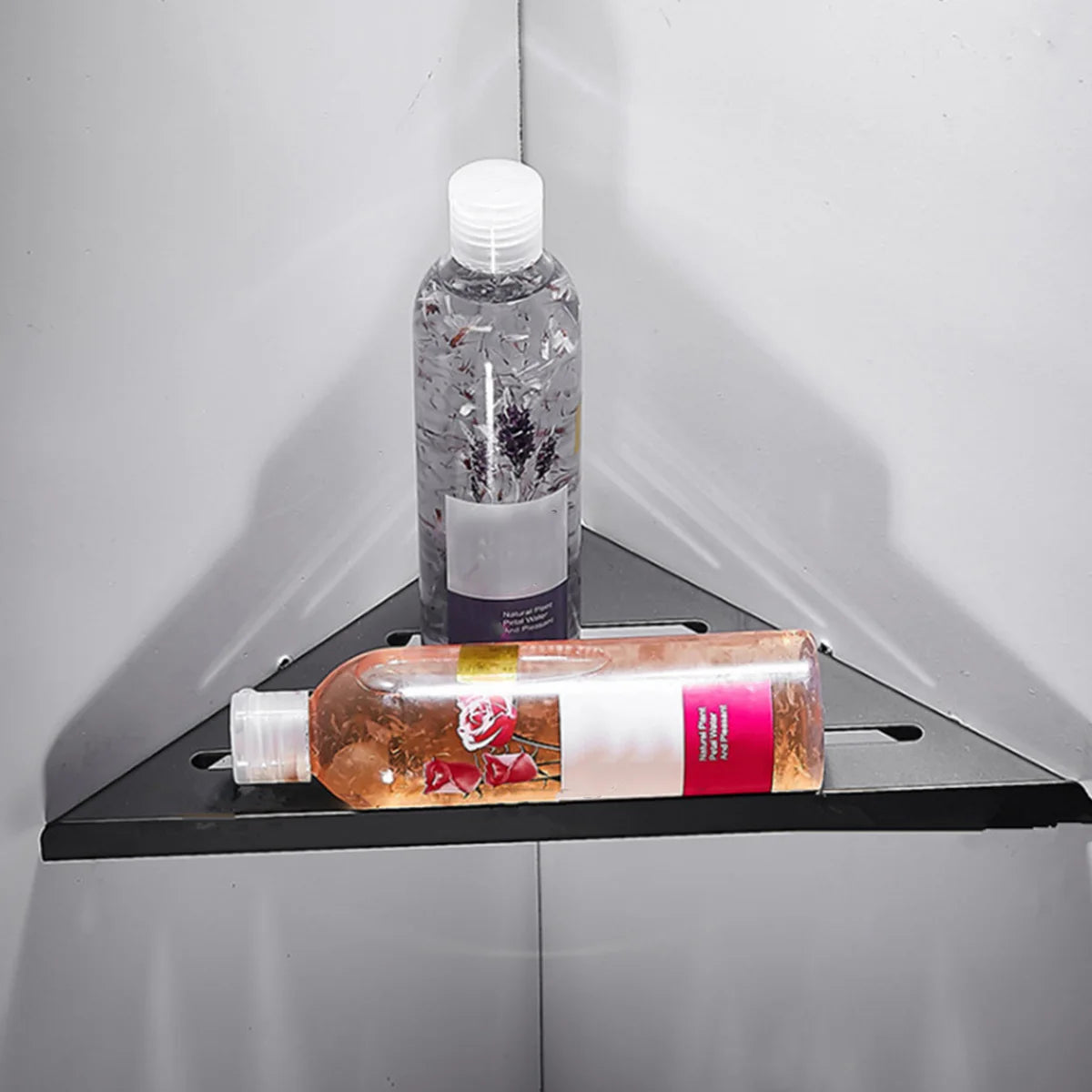Wall Mount Shower Corner Shelf No-drill 304 Stainless Steel Corner Shampoo Body Wash Storage Organizer for Bathroom Glass Shelf