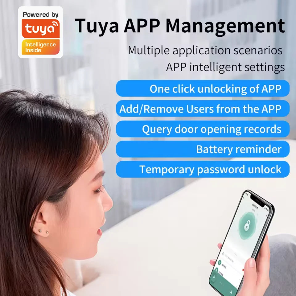Work with Tuya App Bluetooth Smart Fingerprint Door Lock Password Mechanical Key NFC Unlocking For Wooden Door Handle Lock IP65