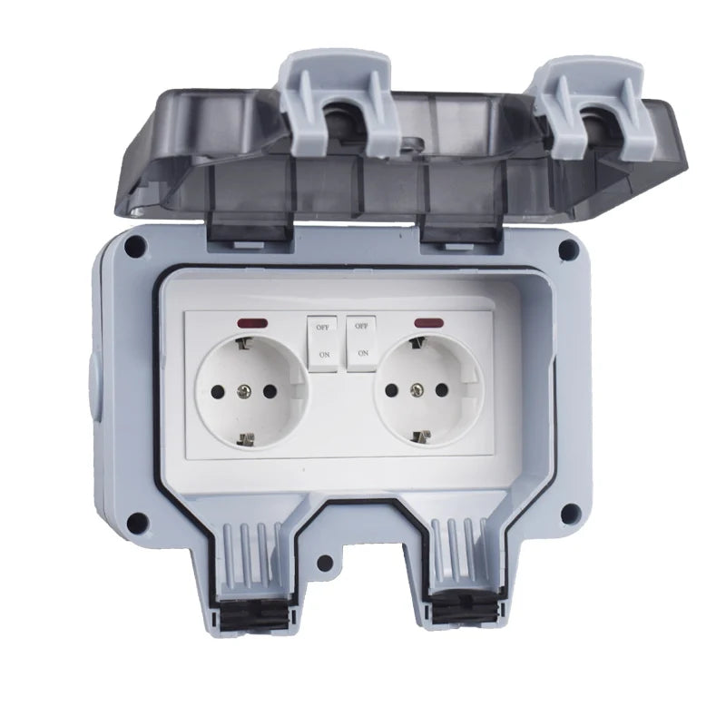 Double EU Socket Power Supply Switch Socket 16A Outdoor Wall Power Socket With USB Charging for Home& Garden IP66 Weatherproof