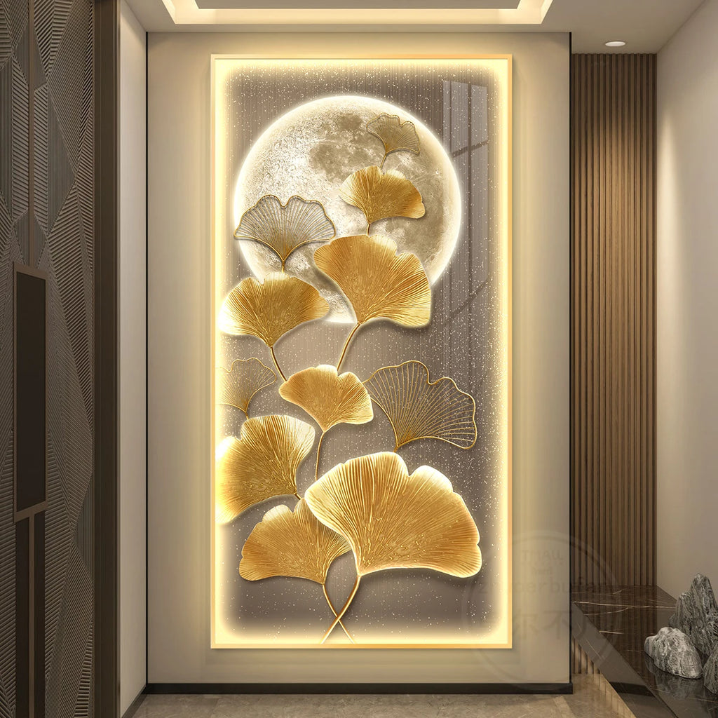 Led Light  Decorate living room dining room  orridor Bedroom staircase Simple Modern Hanging Painting Mural Ginkgo Mural Lamp