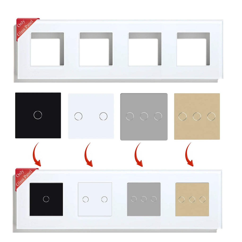 BSEED Wall Light Switches Small Glass Panel Parts 1/2/3Gang White Black Gold Touch Switches Crystal Parts 47mm