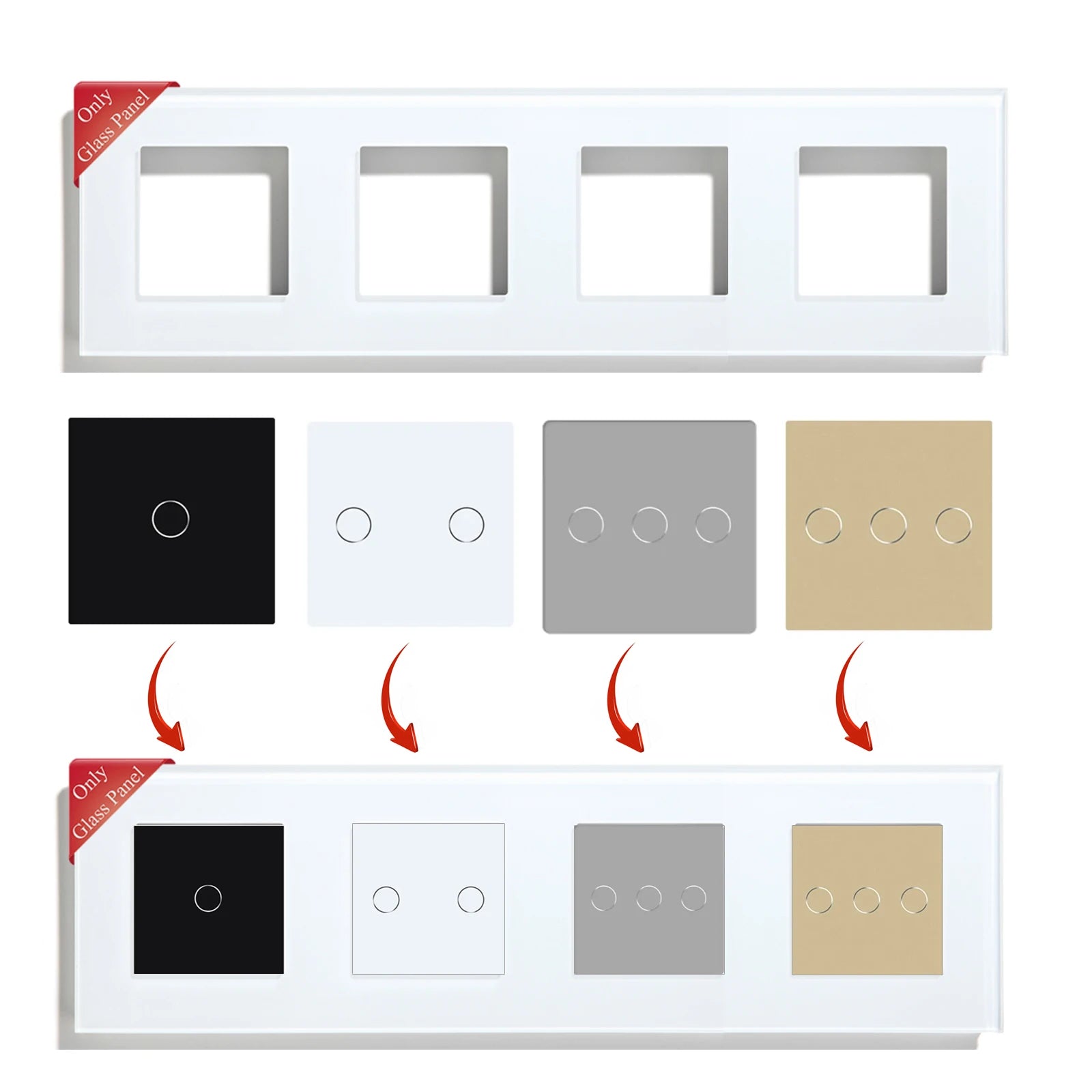BSEED Wall Light Switches Small Glass Panel Parts 1/2/3Gang White Black Gold Touch Switches Crystal Parts 47mm