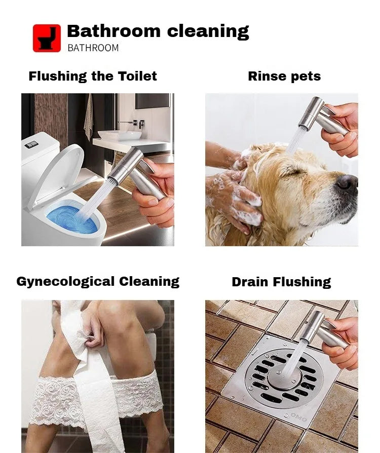 Handheld Toilet Bidet Sprayer Set Kit Stainless Steel Hand Sprayer Shower Head Self Cleaning Hand Bidet Faucet for Bathroom