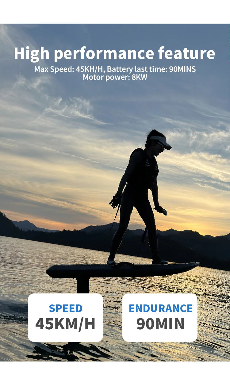 Electric Hydrofoil Surfboard EPP Carbon Fiber 8KW Motor 58AH Battery RUSH WAVE Y1 Standing Water Ski Board Suspended Water Pedal