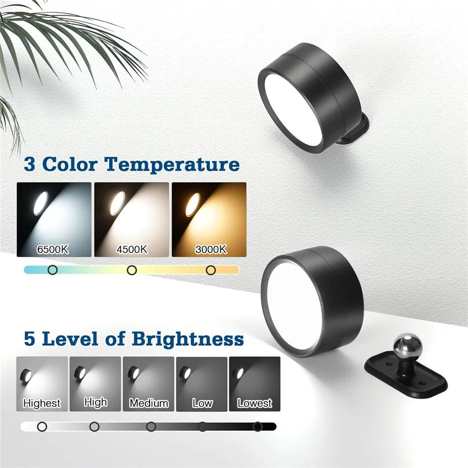 LED Wall Sconces light, 3 Brightness Levels 3 Color Modes Wall Lights Battery Operated 360° Rotatable Touch Control Wall lamp