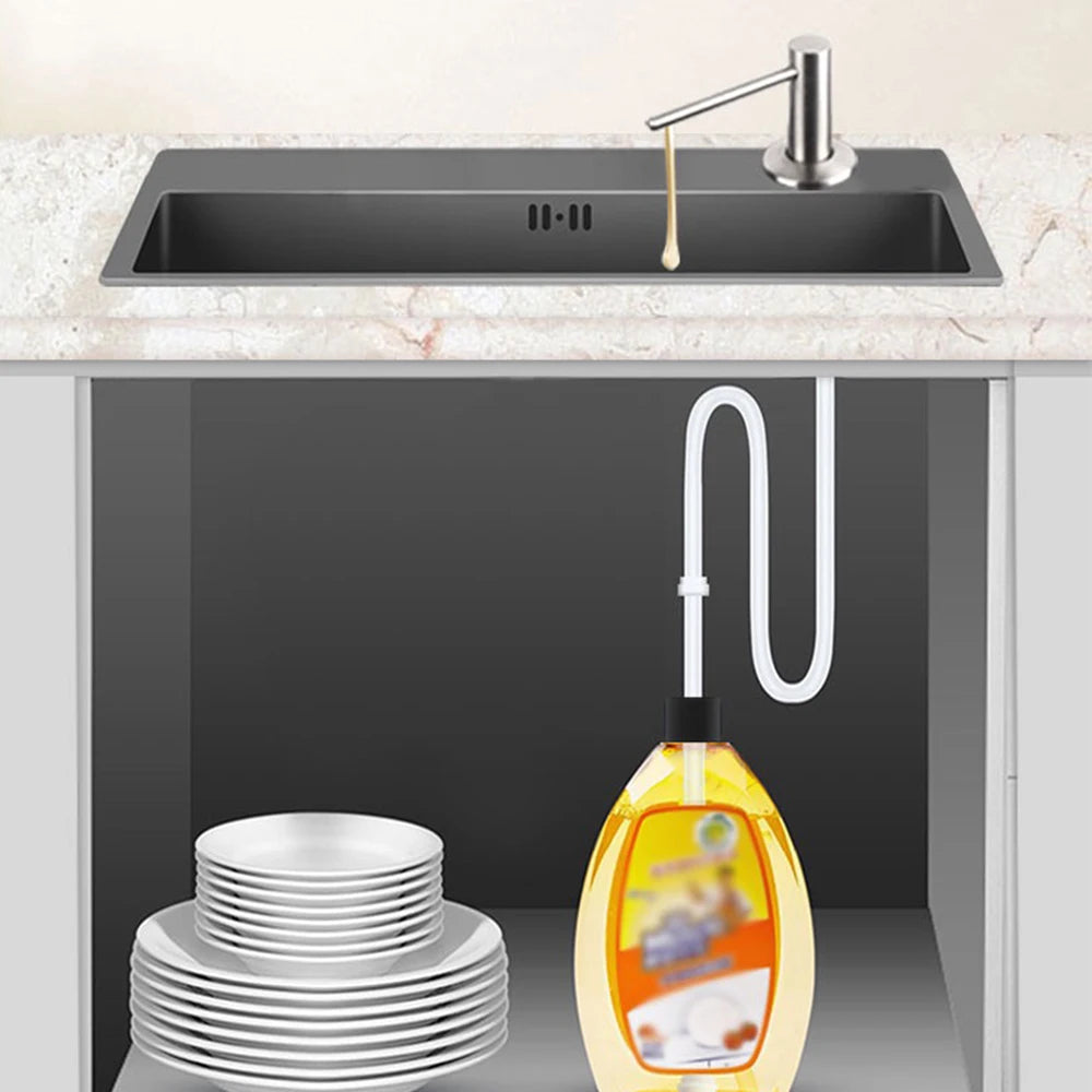 Slim Metal Head Liquid Soap Dispenser Kitchen Sink Bathroom Under Counter Lotion Holder Pump Dish Wash Detergent Silicone Tube
