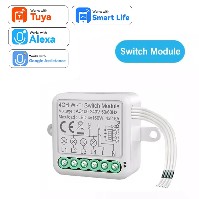 WiFi Smart Switch Module Electrical Switching Breaker 1/2/3/4Gang Lighting Switch Module Mobile for Tuya Smart APP Control Alexa