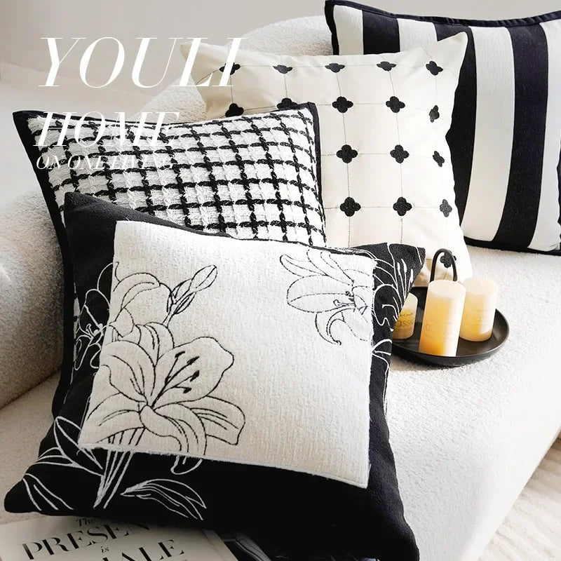 45x45/30x50cm Black White Embroidered Pillow Cover Decorative Cushions Pillow Covers Decorative Modern Light Luxury Sofa Decor