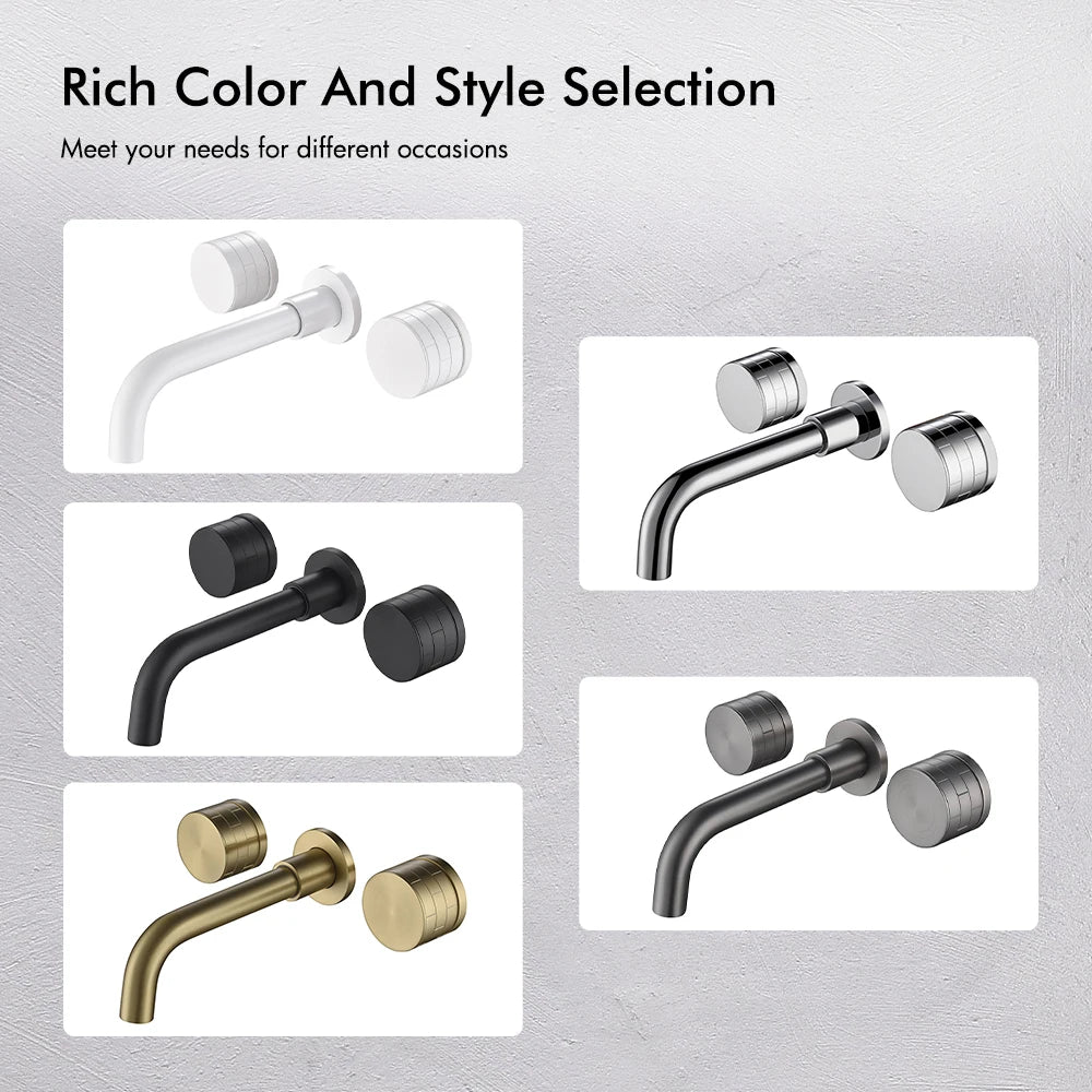 Basin Faucet Concealed Box Double Handle Sink Tap 2 Scarves Pattern Knob Bathroom Mixer Wall Mounted Brass Crane