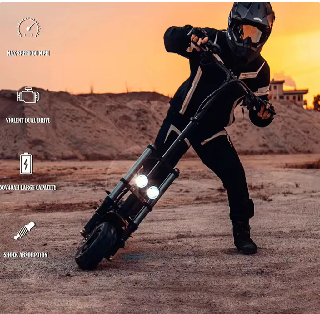 E5B High Speed Electric Scooter 3000W×2 Dual Motor 60V 35Ah Lithium Battery 150KG Load Color LCD Dual Drive Mode