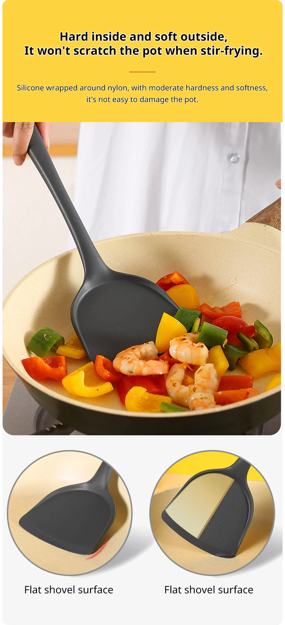 Thickened gray silicone kitchen utensils, kitchen spatula, soup spoon, kitchen multifunctional cooking silicone spatula
