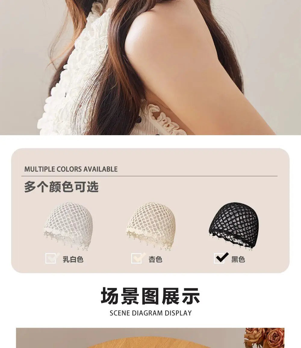 Fashion Hollowed Out Woven Pullover Hats Crochet Breathable Beret Cap Pearl Fringed Retro Beanies Cap for Women Summer Korean