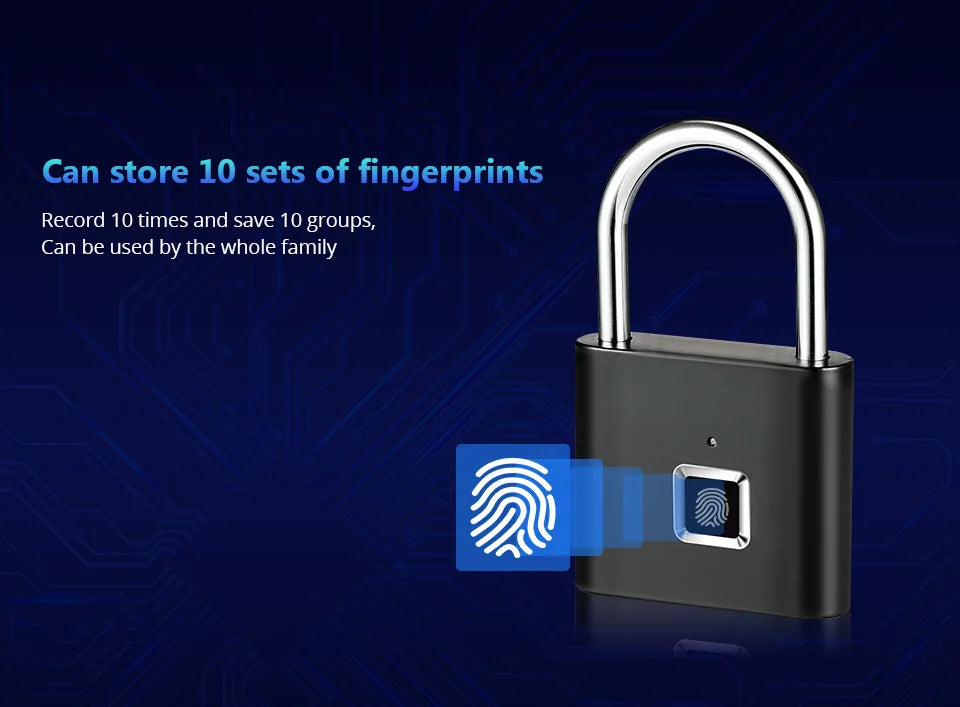 KERUI Fingerprint Lock Keyless USB Charging Smart Padlock Waterproof Door Lock 0.2sec Unlock Portable Anti-theft Padlock Zinc