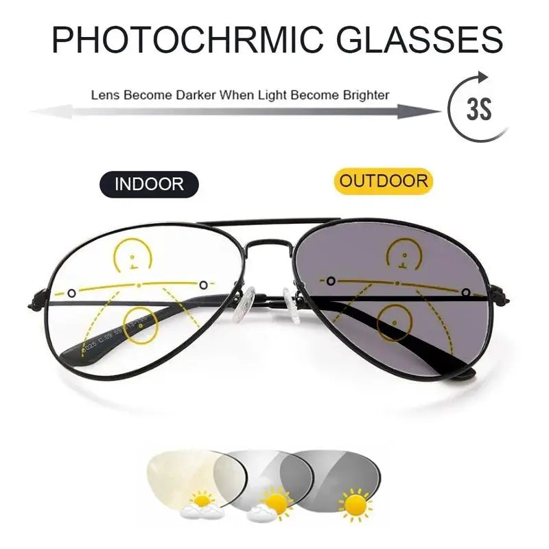 Sports Intelligent Photochromic Progressive Multifocal Reading Glasses Men Luxury Finished Near Far Sight Sunglasses 1.0-4.0