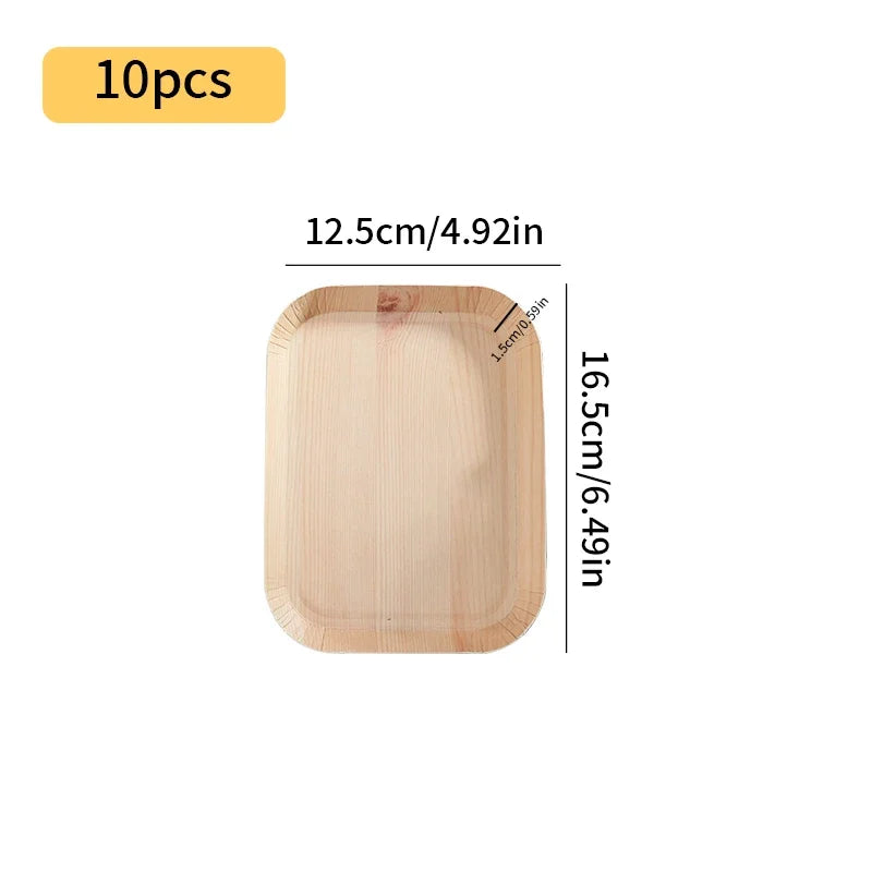 10 PCS Disposable Desserts Plates Wood Grain Tray Vegetable Dessert Plates Kitchen Dishes Ideal For Parties, Families, Outdoors