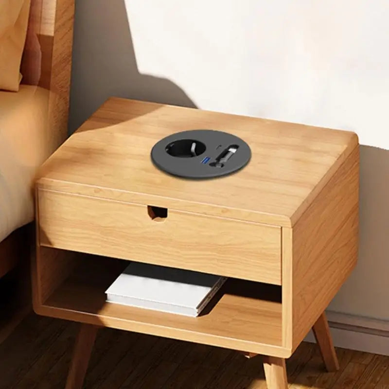 Embedded Round European Socket With 70cm Retractable Cable For Desk Installation And Fast Charging K1KF