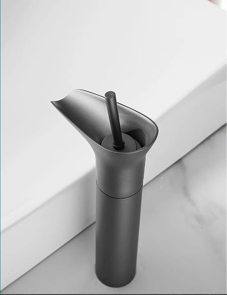 Bathroom Basin Faucet Sink Mixer Gun Grey Color Hot Cold Water Mixer Deak Mounted Waterfall Style Copper Sink Taps FR651