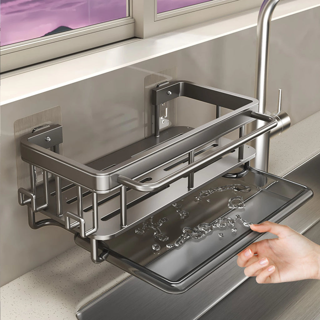 Wall Mount Kitchen Sponge Holder Sink Drain Rack Soap Drainer Towel Rack Shelf Organizer bathroom Storage Accessories