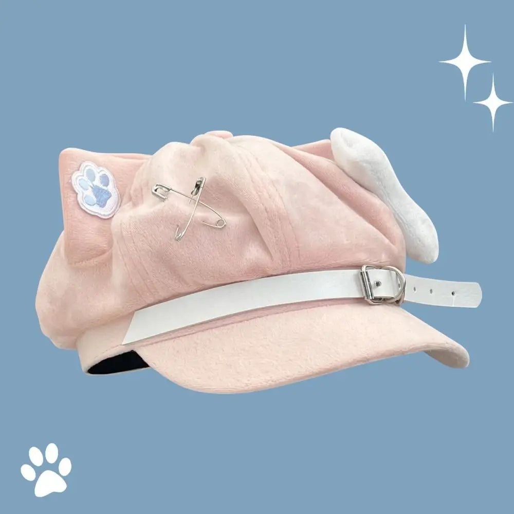 Cute Cat Ears Women's Beret Anime Cat Paw Pattern Newsboy Cap Japanese Style Sweet Baseball Cap Everyday Outfits