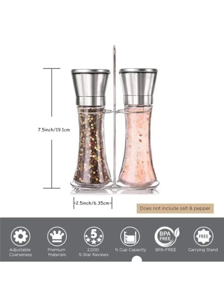 180/200ML Pepper Grinder Stainless Steel Glass Spice Bottle Salt Pepper Mill Manual Spice Grinder Mill Household Kitchen Gadgets