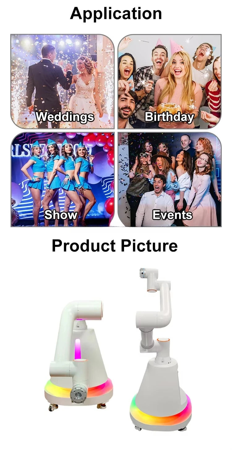 Customized  6 Axis Interactive Robot Photo Shooting Automatic Visual Camera Slow Motion Recording Light Function