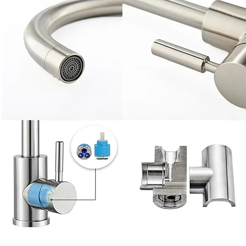 304 Stainless Steel Kitchen Faucet  Hot and Cold Water Mixer  360 degree rotation Basin installation Comes with 60cm hose