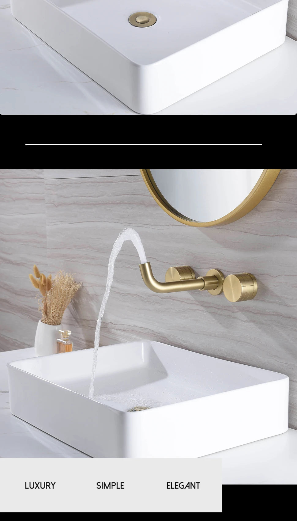 Basin Faucet Concealed Box Double Handle Sink Tap 2 Scarves Pattern Knob Bathroom Mixer Wall Mounted Brass Crane