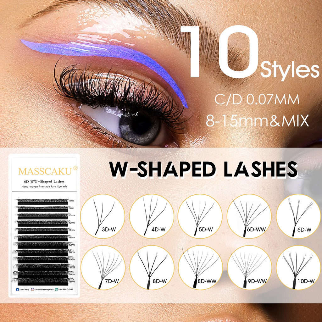 MASSCAKU 3D 6D 8D W Shape Lashes Global Wholesale Eyelash Clusters Easy Fan Volume Wispy Fake Lash Premium Dense Cilia Supplier